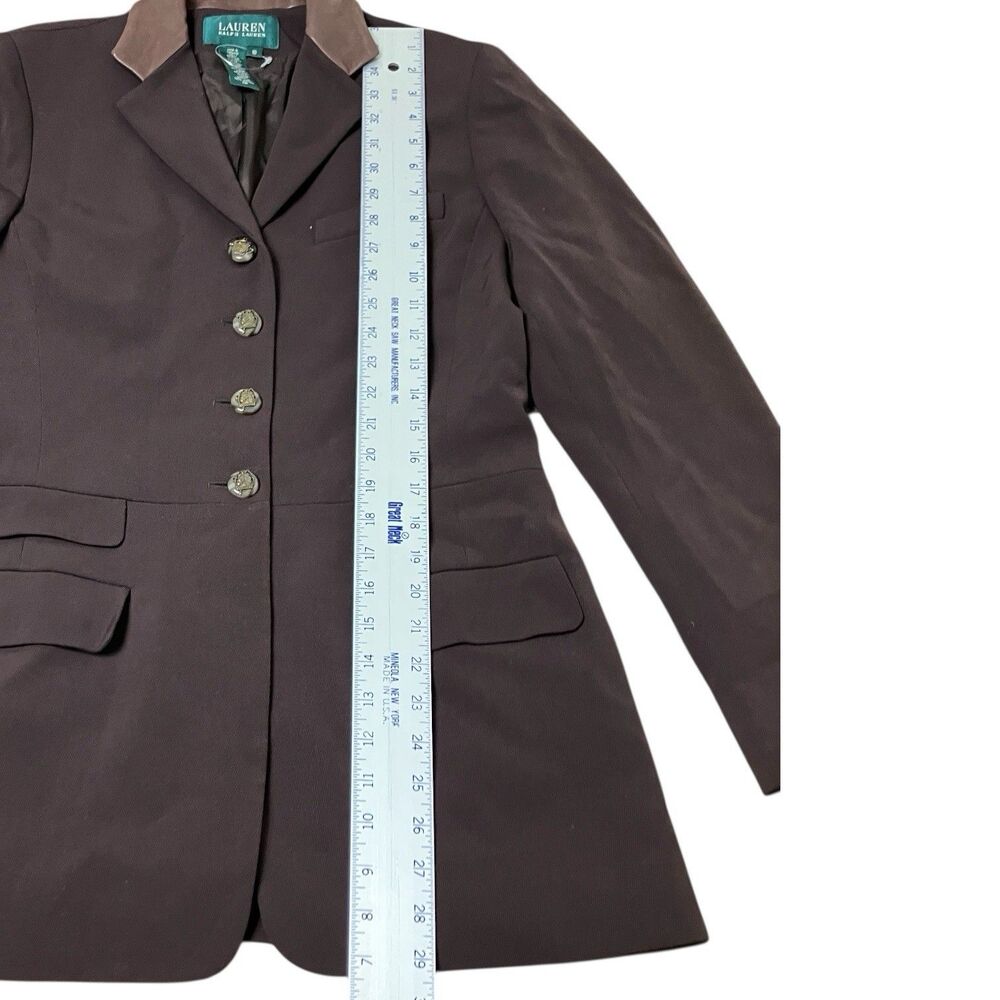 Lauren Ralph Lauren Brown Wool Leather Collar Horse Buttons Equestrian Blazer - Picture 4 of 14